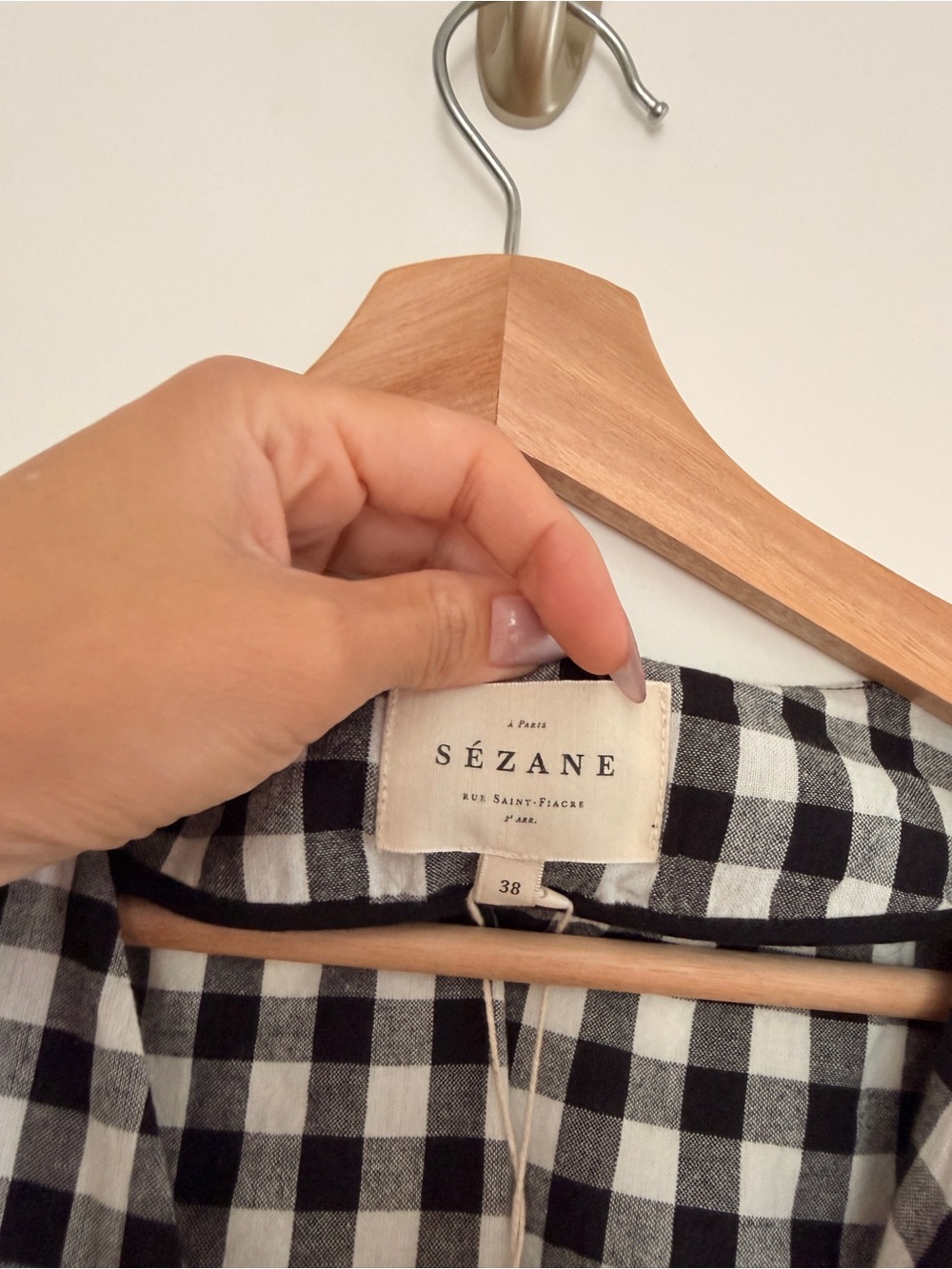 Sezane Marielle Gingham Wrap Midi Dress Black White Vichy Size US 6 NWT - Picture 6 of 6